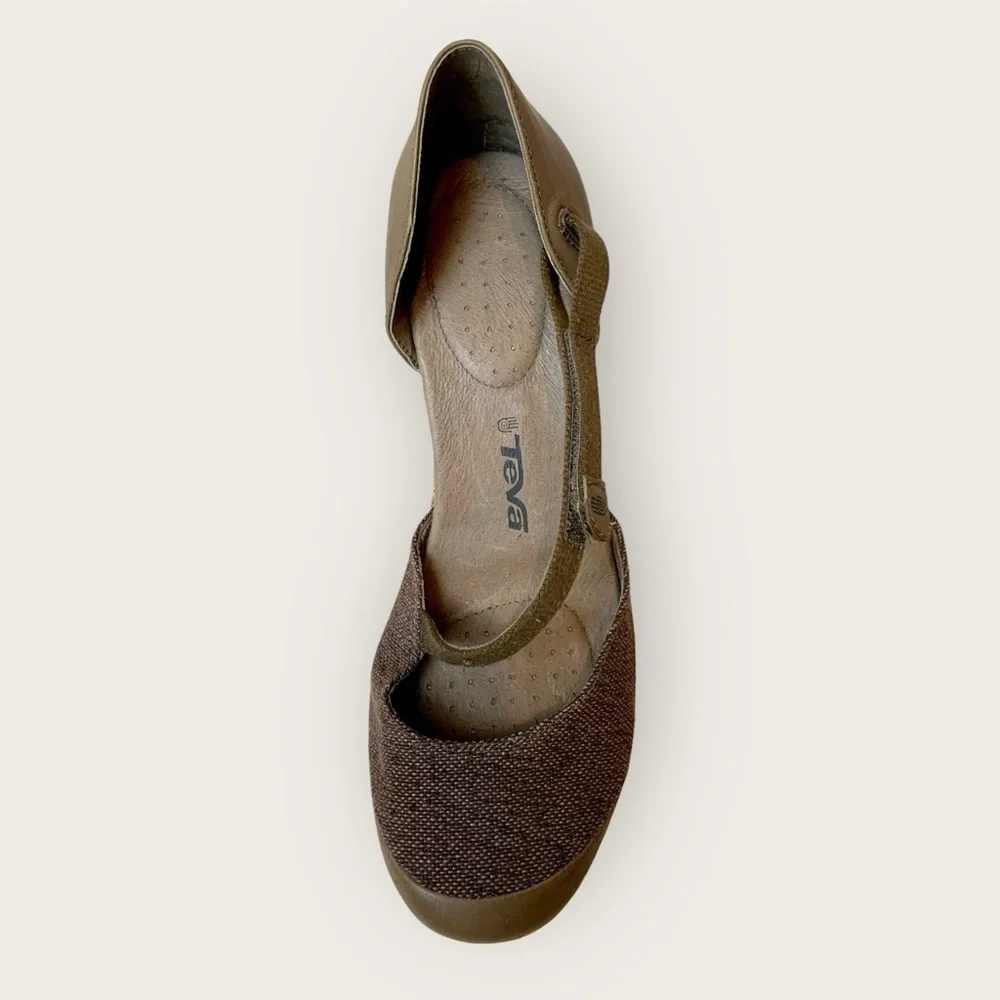 Teva Riviera Mary Jane Cork 3 inch High Heeled Closed Toe Brown Sandals Size 10 - Picture 6 of 10